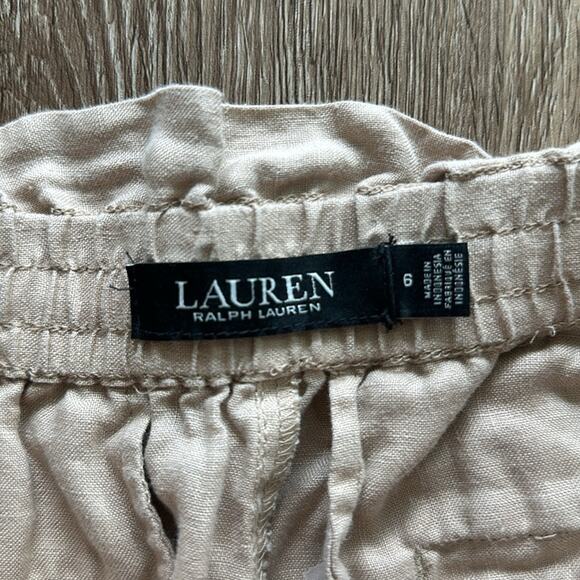 Lauren Ralph Lauren Linen Pants Birch Tan Size 6 Mid Rise Pull On - Picture 4 of 5